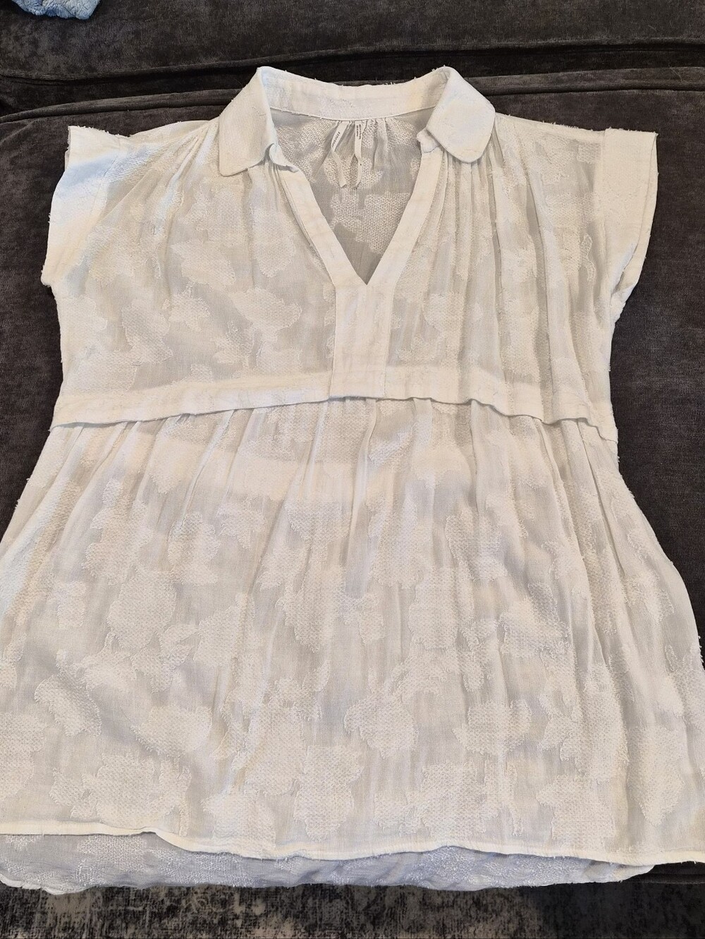 Anthropologie Cream Textured V-Neck Collared Tunic